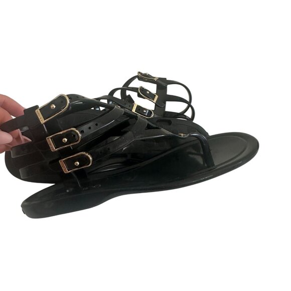 JIMMY CHOO Margot Black Gold Gladiator  Jelly Sandals size 37 / US 7 - Picture 6 of 11
